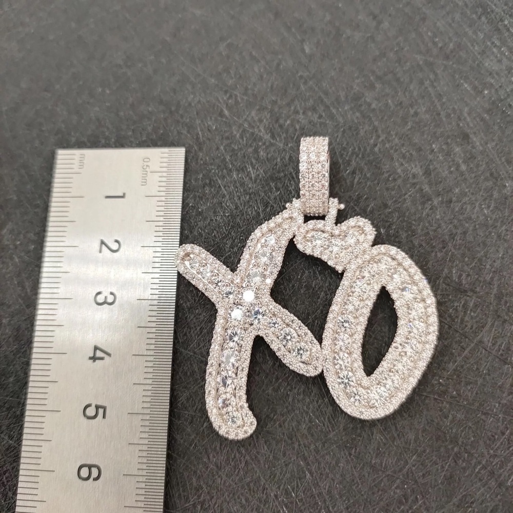 XO Pendant-cz stones(white gold plated over brass) - Picture 2 of 4